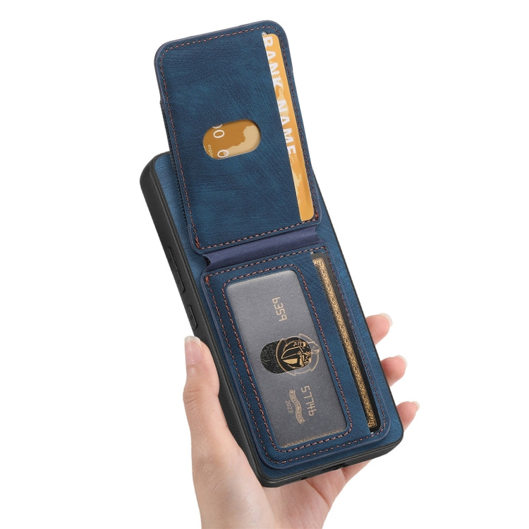 For Samsung Galaxy S25 5G Retro Splitable Magnetic Stand Card Bag Leather Phone Case(Blue) - Galaxy S25 5G Cases by PMC Jewellery | Online Shopping South Africa | PMC Jewellery | Buy Now Pay Later Mobicred