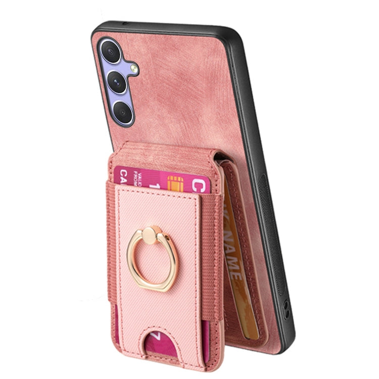 For Samsung Galaxy S25 5G Retro Splitable Magnetic Stand Card Bag Leather Phone Case(Pink) - Galaxy S25 5G Cases by PMC Jewellery | Online Shopping South Africa | PMC Jewellery | Buy Now Pay Later Mobicred