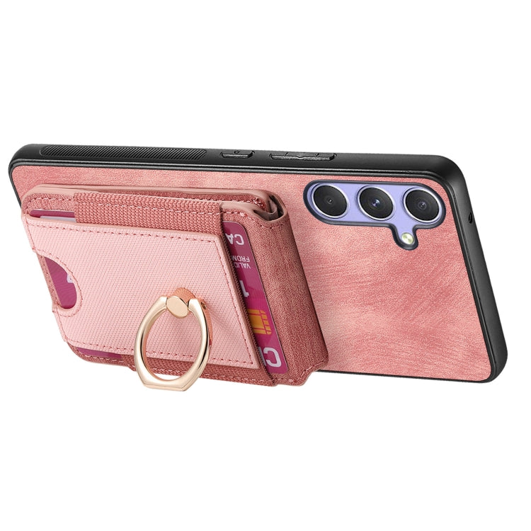 For Samsung Galaxy S25 5G Retro Splitable Magnetic Stand Card Bag Leather Phone Case(Pink) - Galaxy S25 5G Cases by PMC Jewellery | Online Shopping South Africa | PMC Jewellery | Buy Now Pay Later Mobicred