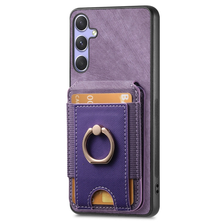 For Samsung Galaxy S25 5G Retro Splitable Magnetic Stand Card Bag Leather Phone Case(Purple) - Galaxy S25 5G Cases by PMC Jewellery | Online Shopping South Africa | PMC Jewellery | Buy Now Pay Later Mobicred