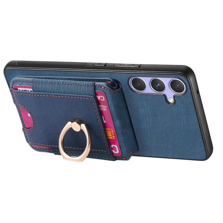 For Samsung Galaxy S25+ 5G Retro Splitable Magnetic Stand Card Bag Leather Phone Case(Blue) - Galaxy S25+ 5G Cases by PMC Jewellery | Online Shopping South Africa | PMC Jewellery | Buy Now Pay Later Mobicred