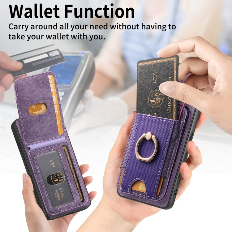 For Samsung Galaxy S25+ 5G Retro Splitable Magnetic Stand Card Bag Leather Phone Case(Purple) - Galaxy S25+ 5G Cases by PMC Jewellery | Online Shopping South Africa | PMC Jewellery | Buy Now Pay Later Mobicred