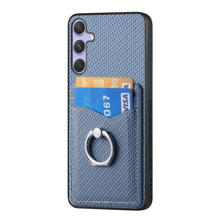 For Samsung Galaxy S25 5G Carbon Fiber Card Wallet Ring Phone Case(Blue) - Galaxy S25 5G Cases by PMC Jewellery | Online Shopping South Africa | PMC Jewellery | Buy Now Pay Later Mobicred