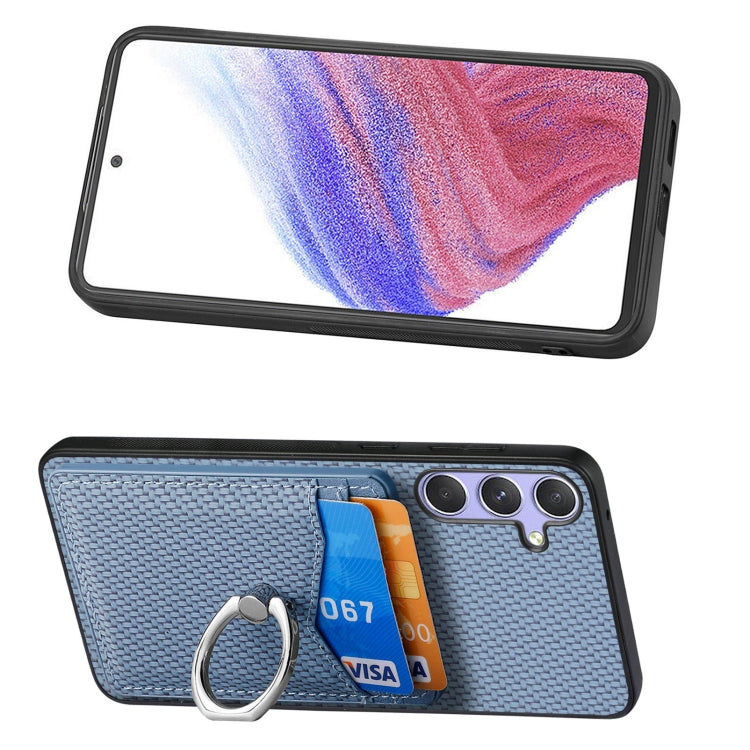 For Samsung Galaxy S25 5G Carbon Fiber Card Wallet Ring Phone Case(Blue) - Galaxy S25 5G Cases by PMC Jewellery | Online Shopping South Africa | PMC Jewellery | Buy Now Pay Later Mobicred