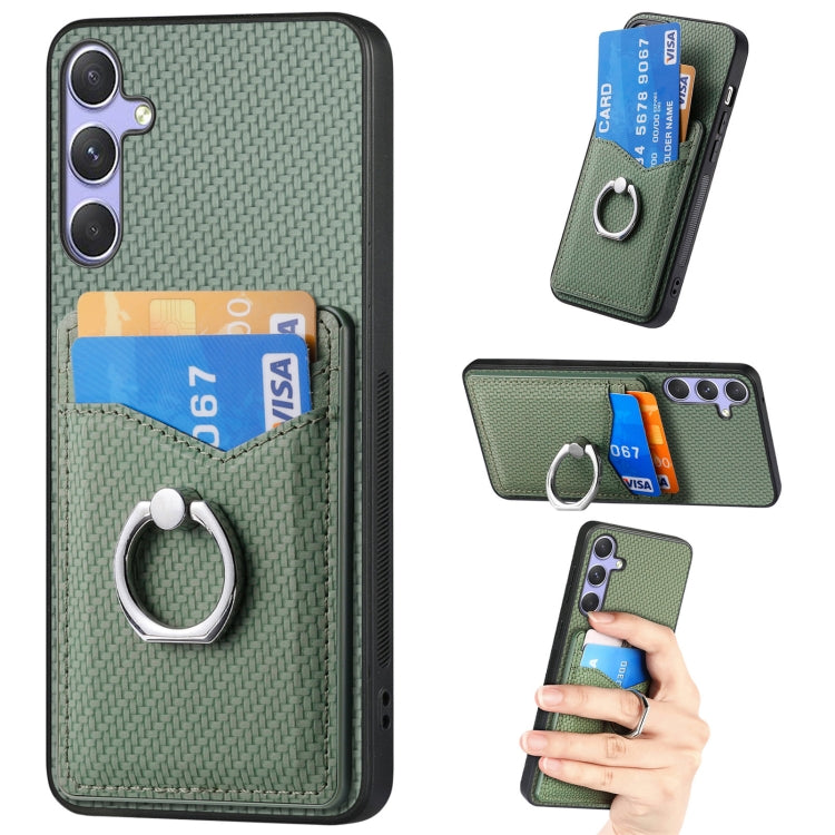 For Samsung Galaxy S25 5G Carbon Fiber Card Wallet Ring Phone Case(Green) - Galaxy S25 5G Cases by PMC Jewellery | Online Shopping South Africa | PMC Jewellery | Buy Now Pay Later Mobicred