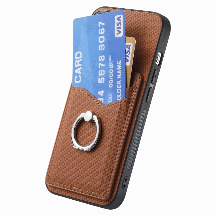 For Samsung Galaxy S25 5G Carbon Fiber Card Wallet Ring Phone Case(Brown) - Galaxy S25 5G Cases by PMC Jewellery | Online Shopping South Africa | PMC Jewellery | Buy Now Pay Later Mobicred
