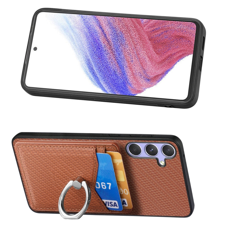 For Samsung Galaxy S25 5G Carbon Fiber Card Wallet Ring Phone Case(Brown) - Galaxy S25 5G Cases by PMC Jewellery | Online Shopping South Africa | PMC Jewellery | Buy Now Pay Later Mobicred