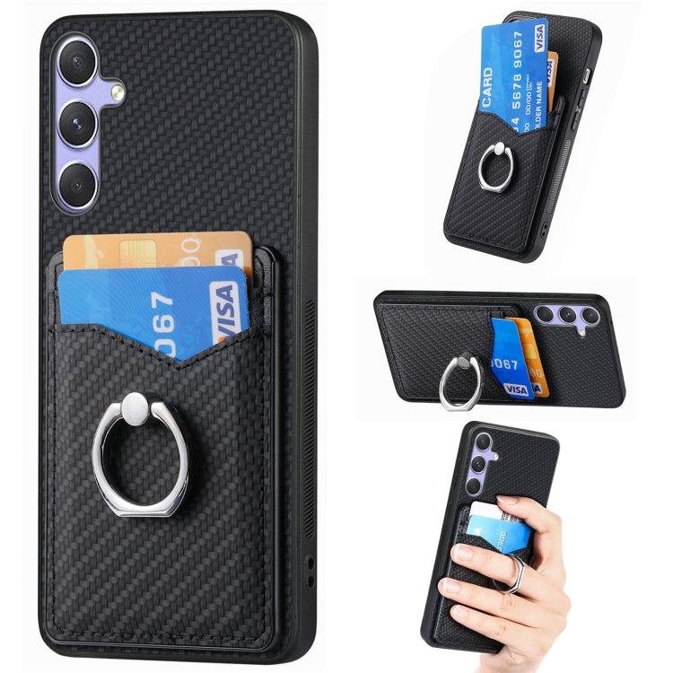 For Samsung Galaxy S25+ 5G Carbon Fiber Card Wallet Ring Phone Case(Black) - free shipping - PMC Jewellery - Order now!