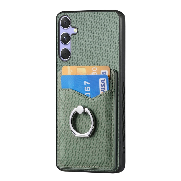 For Samsung Galaxy S25+ 5G Carbon Fiber Card Wallet Ring Phone Case(Green) - Galaxy S25+ 5G Cases by PMC Jewellery | Online Shopping South Africa | PMC Jewellery | Buy Now Pay Later Mobicred
