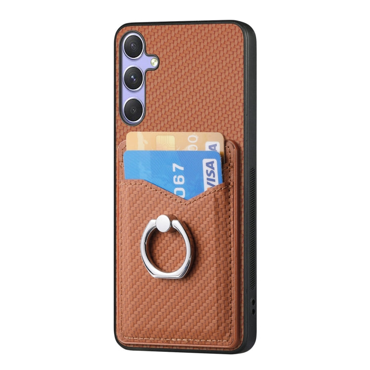 For Samsung Galaxy S25 Ultra 5G Carbon Fiber Card Wallet Ring Phone Case(Brown) - Galaxy S25 Ultra 5G Cases by PMC Jewellery | Online Shopping South Africa | PMC Jewellery | Buy Now Pay Later Mobicred