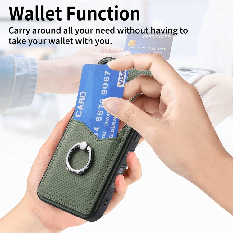 For Samsung Galaxy S25 5G Carbon Fiber Card Wallet Ring Phone Case(Khaki) - Galaxy S25 5G Cases by PMC Jewellery | Online Shopping South Africa | PMC Jewellery | Buy Now Pay Later Mobicred