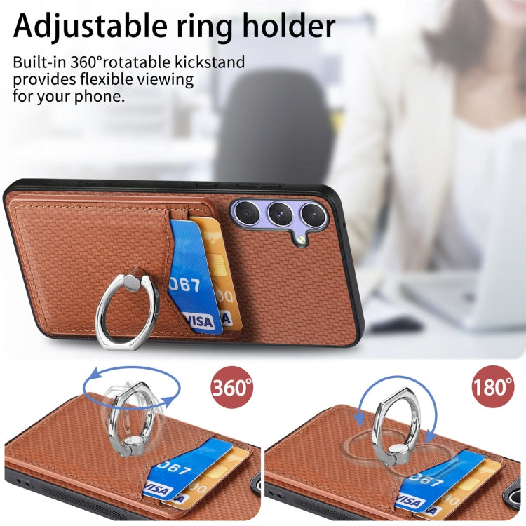 For Samsung Galaxy S25+ 5G Carbon Fiber Card Wallet Ring Phone Case(Blue) - Galaxy S25+ 5G Cases by PMC Jewellery | Online Shopping South Africa | PMC Jewellery | Buy Now Pay Later Mobicred