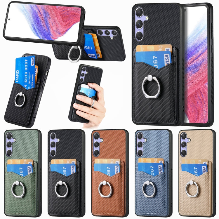 For Samsung Galaxy S25 5G Carbon Fiber Card Wallet Ring Phone Case(Khaki) - Galaxy S25 5G Cases by PMC Jewellery | Online Shopping South Africa | PMC Jewellery | Buy Now Pay Later Mobicred
