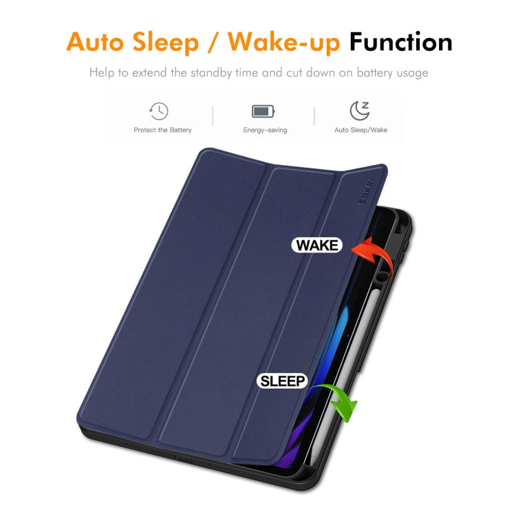 For Xiaomi Pad 7 / 7 Pro 11.2 ENKAY Tri-fold Custer Texture TPU Leather Smart Tablet Case with Pen Slot(Dark Blue) - free shipping - PMc TechLife - Order now!