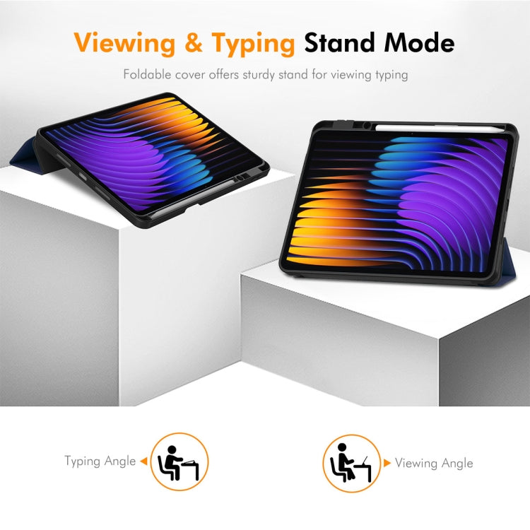 For Xiaomi Pad 7 / 7 Pro 11.2 ENKAY Tri-fold Custer Texture TPU Leather Smart Tablet Case with Pen Slot(Dark Blue) - free shipping - PMc TechLife - Order now!