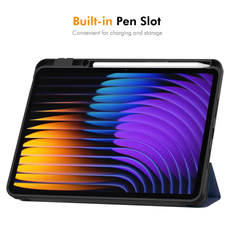 For Xiaomi Pad 7 / 7 Pro 11.2 ENKAY Tri-fold Custer Texture TPU Leather Smart Tablet Case with Pen Slot(Dark Blue) - free shipping - PMc TechLife - Order now!