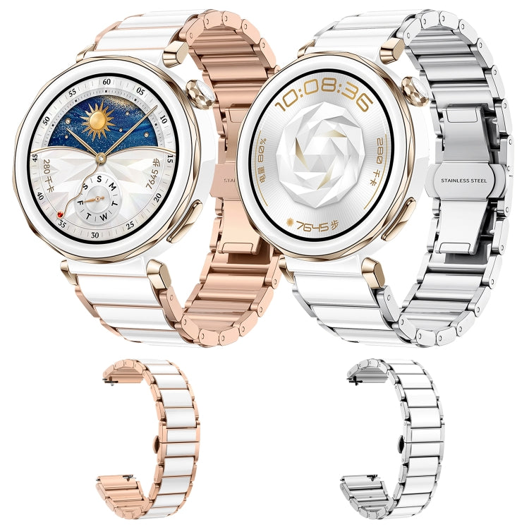 For Huawei Watch GT 5 41mm / GT 5 Pro 42mm Butterfly Buckle Ceramic White Metal Watch Band(White+Rose Gold) - free shipping - PMC TechLife - Order now!
