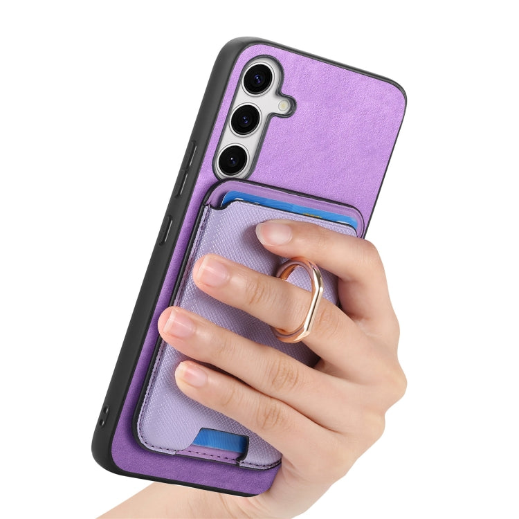 For Samsung Galaxy S25 5G Retro Cross Leather Ring Vertical Insert Card Bag MagSafe Phone Case(Purple) - Galaxy S25 5G Cases by PMC Jewellery | Online Shopping South Africa | PMC Jewellery | Buy Now Pay Later Mobicred