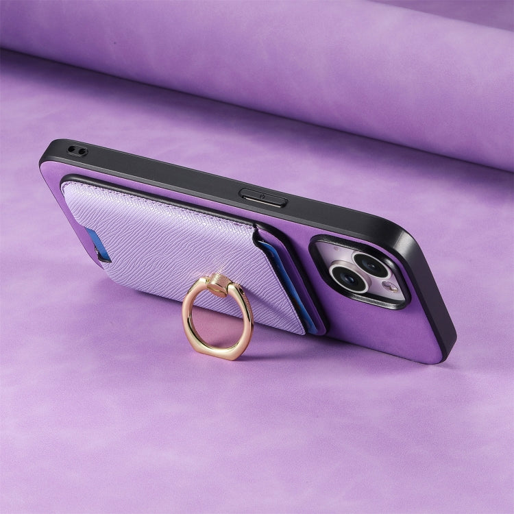 For Samsung Galaxy S25 5G Retro Cross Leather Ring Vertical Insert Card Bag MagSafe Phone Case(Purple) - Galaxy S25 5G Cases by PMC Jewellery | Online Shopping South Africa | PMC Jewellery | Buy Now Pay Later Mobicred