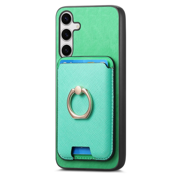 For Samsung Galaxy S25 5G Retro Cross Leather Ring Vertical Insert Card Bag MagSafe Phone Case(Green) - Galaxy S25 5G Cases by PMC Jewellery | Online Shopping South Africa | PMC Jewellery | Buy Now Pay Later Mobicred