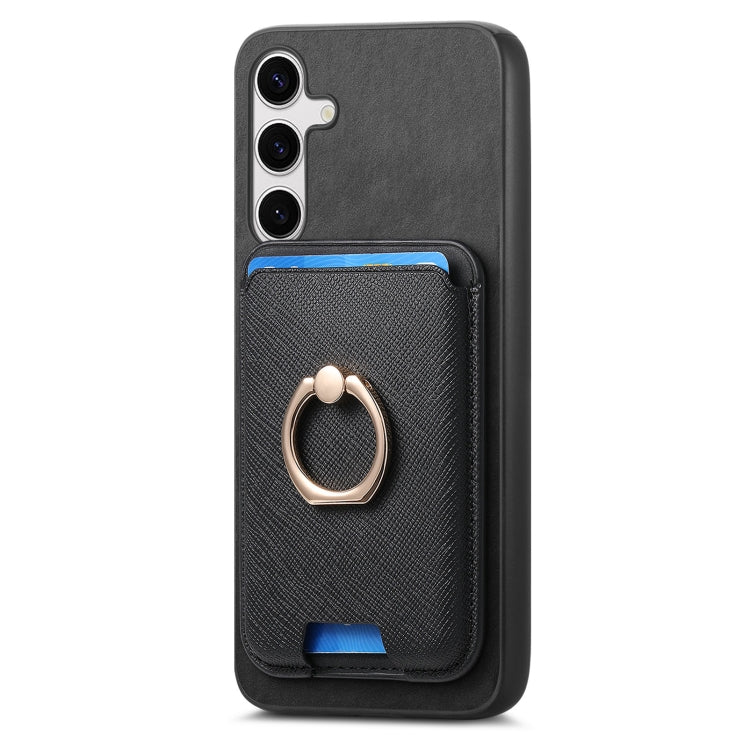 For Samsung Galaxy S25 5G Retro Cross Leather Ring Vertical Insert Card Bag MagSafe Phone Case(Black) - free shipping - PMC Jewellery - Order now!