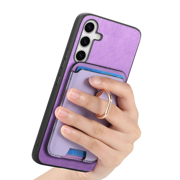 For Samsung Galaxy S25+ 5G Retro Cross Leather Ring Vertical Insert Card Bag MagSafe Phone Case(Purple) - Galaxy S25+ 5G Cases by PMC Jewellery | Online Shopping South Africa | PMC Jewellery | Buy Now Pay Later Mobicred