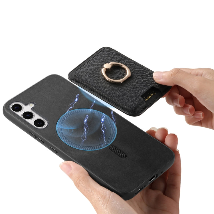 For Samsung Galaxy S25+ 5G Retro Cross Leather Ring Vertical Insert Card Bag MagSafe Phone Case(Black) - Galaxy S25+ 5G Cases by PMC Jewellery | Online Shopping South Africa | PMC Jewellery | Buy Now Pay Later Mobicred