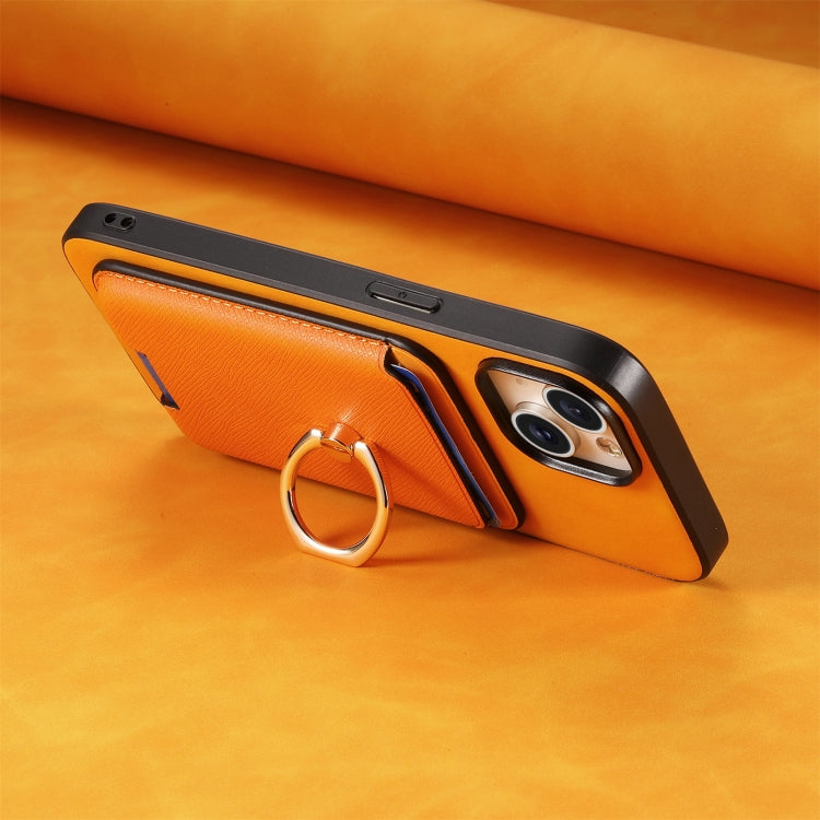 For Samsung Galaxy S25 Ultra 5G Retro Cross Leather Ring Vertical Insert Card Bag MagSafe Phone Case(Yellow) - Galaxy S25 Ultra 5G Cases by PMC Jewellery | Online Shopping South Africa | PMC Jewellery | Buy Now Pay Later Mobicred
