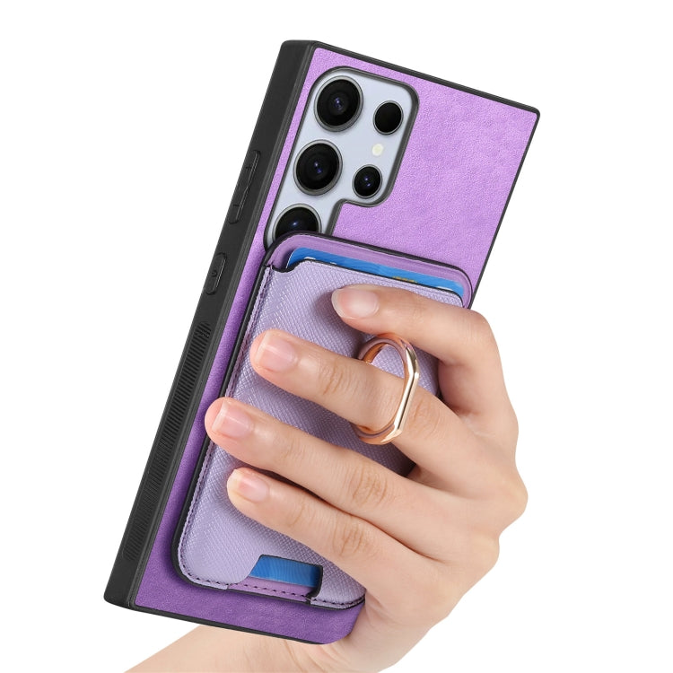 For Samsung Galaxy S25 Ultra 5G Retro Cross Leather Ring Vertical Insert Card Bag MagSafe Phone Case(Purple) - Galaxy S25 Ultra 5G Cases by PMC Jewellery | Online Shopping South Africa | PMC Jewellery | Buy Now Pay Later Mobicred