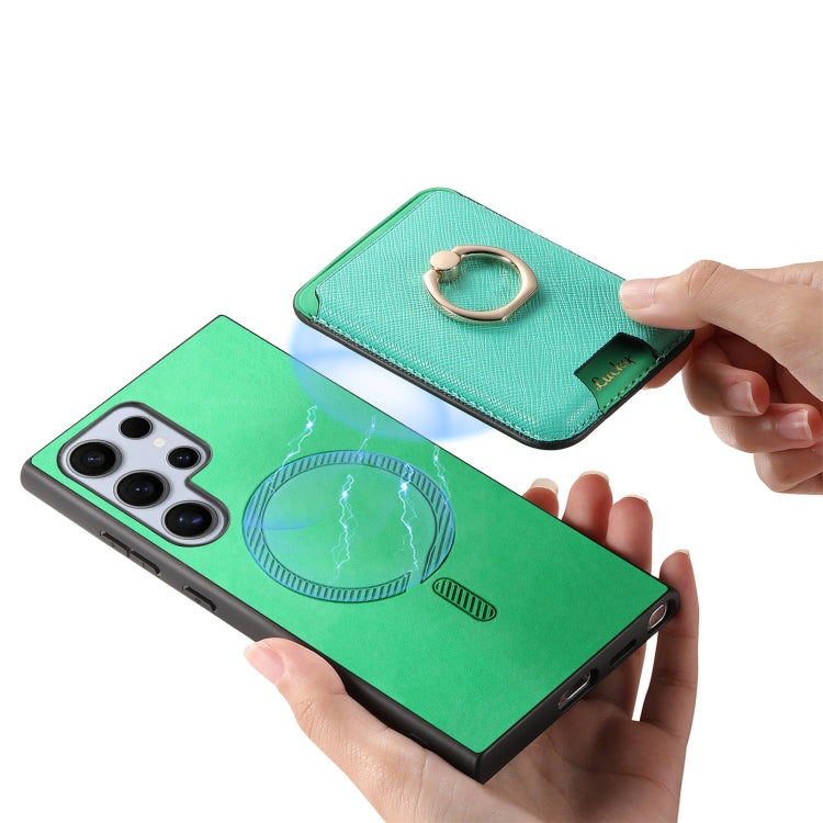 For Samsung Galaxy S25 Ultra 5G Retro Cross Leather Ring Vertical Insert Card Bag MagSafe Phone Case(Green) - Galaxy S25 Ultra 5G Cases by PMC Jewellery | Online Shopping South Africa | PMC Jewellery | Buy Now Pay Later Mobicred