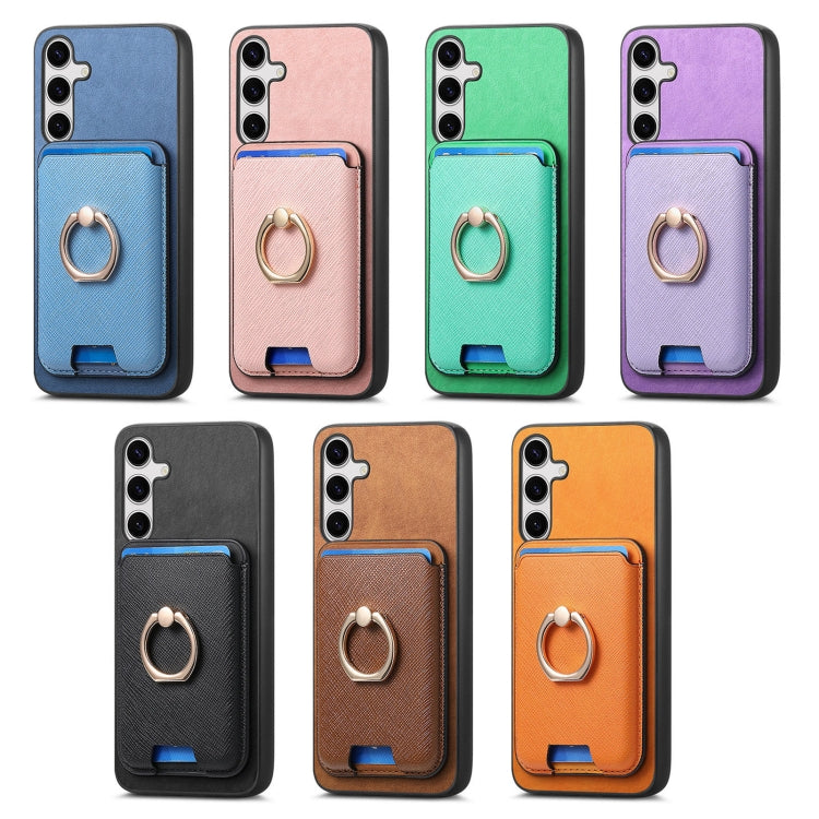 For Samsung Galaxy S25 5G Retro Cross Leather Ring Vertical Insert Card Bag MagSafe Phone Case(Blue) - Galaxy S25 5G Cases by PMC Jewellery | Online Shopping South Africa | PMC Jewellery | Buy Now Pay Later Mobicred