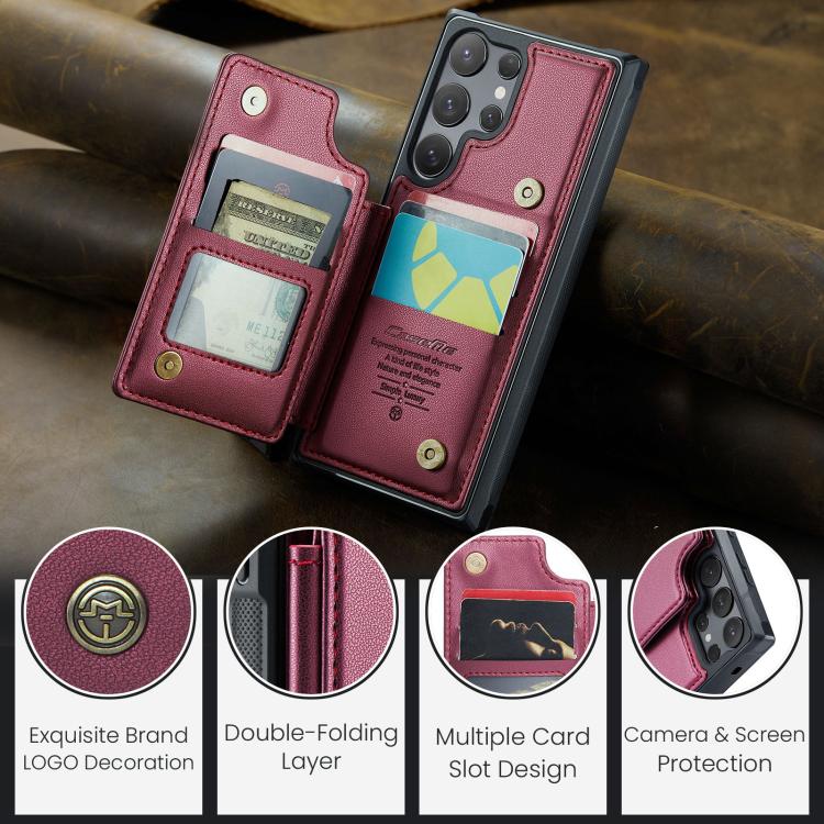 For Samsung Galaxy S25 Ultra 5G CaseMe C22 Card Slots Holder RFID Anti-theft Phone Case(Red) - Galaxy S25 Ultra 5G Cases by CaseMe | Online Shopping South Africa | PMC Jewellery | Buy Now Pay Later Mobicred