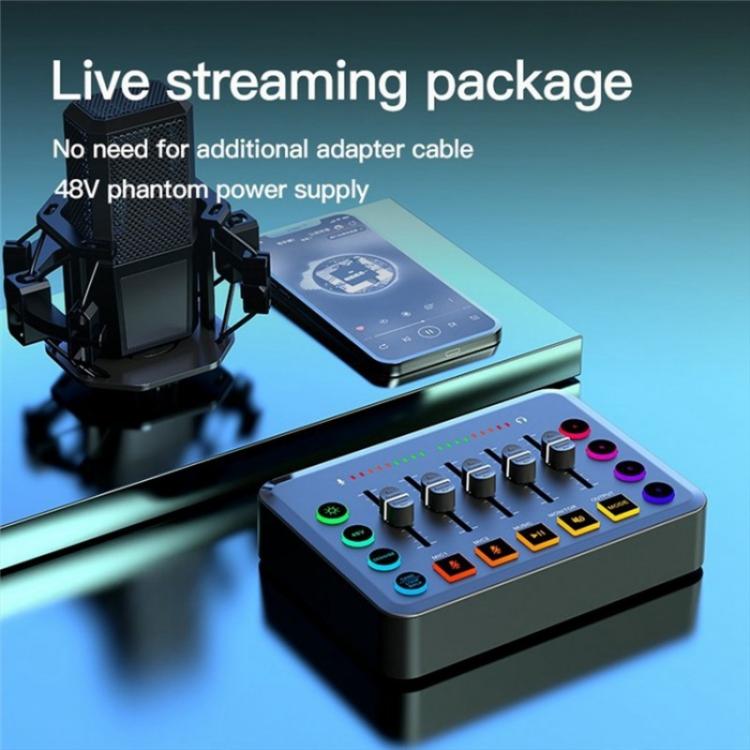 F9 48V Live Streaming Sound Card Audio Mixer Power Voice Changer with RGB Light(Black) - Live Sound Effects Processors by PMC TechLife | Online Shopping South Africa | PMC TechLife | Buy Now Pay Later Mobicred