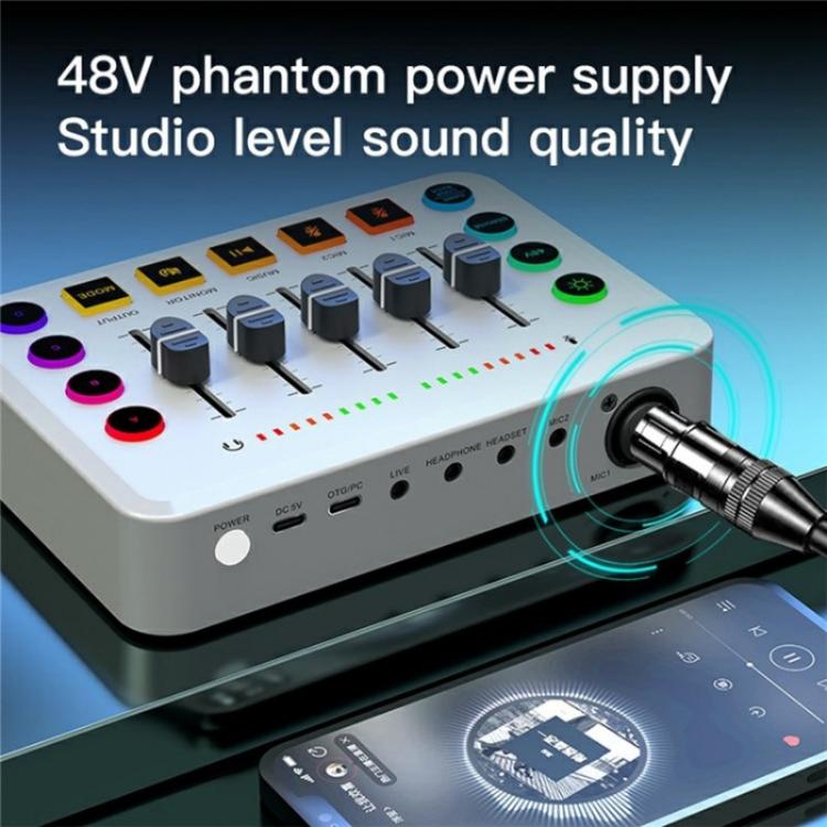 F9 48V Live Streaming Sound Card Audio Mixer Power Voice Changer with RGB Light(Black) - Live Sound Effects Processors by PMC TechLife | Online Shopping South Africa | PMC TechLife | Buy Now Pay Later Mobicred