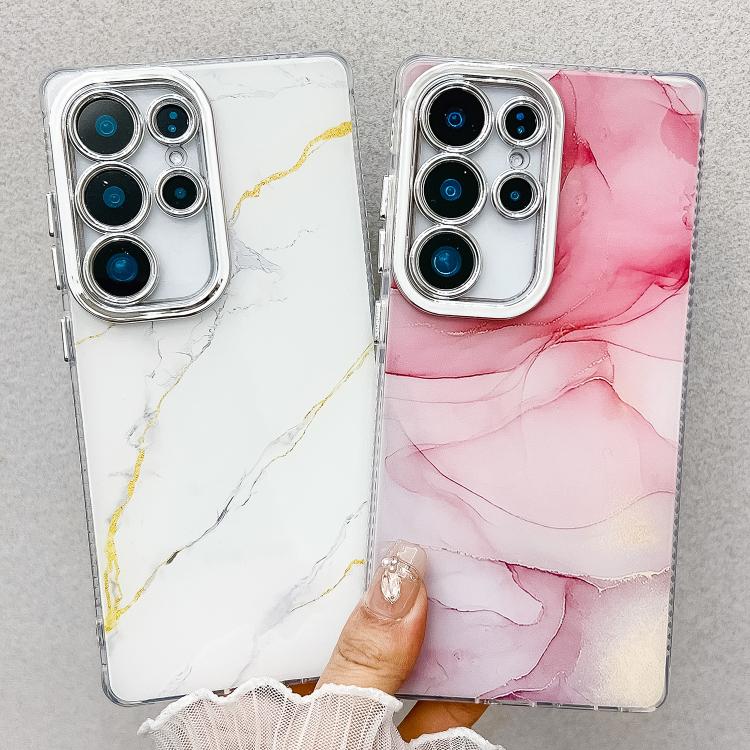For Samsung Galaxy S25+ 5G Electroplated Marble Texture Phone Case(Gold Pink Red M12) - Galaxy S25+ 5G Cases by PMC Jewellery | Online Shopping South Africa | PMC Jewellery | Buy Now Pay Later Mobicred