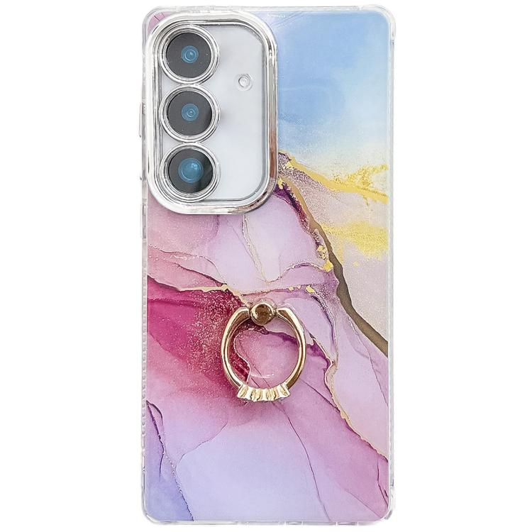 For Samsung Galaxy S25+ 5G Electroplated Marble Texture Ring Holder Phone Case(Gold Pink Red  S12) - Galaxy S25+ 5G Cases by PMC Jewellery | Online Shopping South Africa | PMC Jewellery | Buy Now Pay Later Mobicred