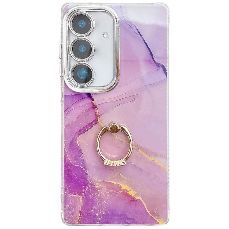 For Samsung Galaxy S25+ 5G Electroplated Marble Texture Ring Holder Phone Case(Gold Purple Red S15) - free shipping - PMC Jewellery - Order now!