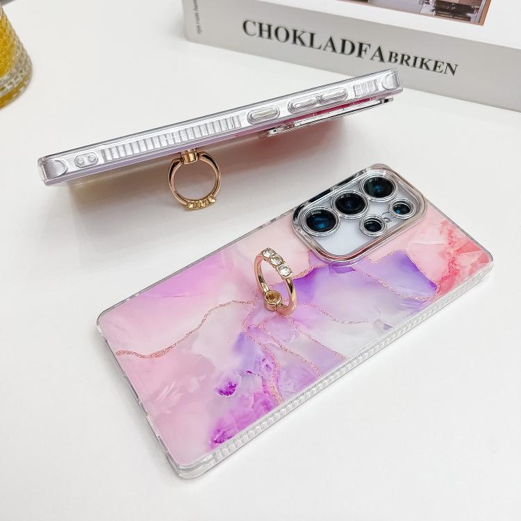 For Samsung Galaxy S25+ 5G Electroplated Marble Texture Ring Holder Phone Case(Light Blue S5) - Galaxy S25+ 5G Cases by PMC Jewellery | Online Shopping South Africa | PMC Jewellery | Buy Now Pay Later Mobicred