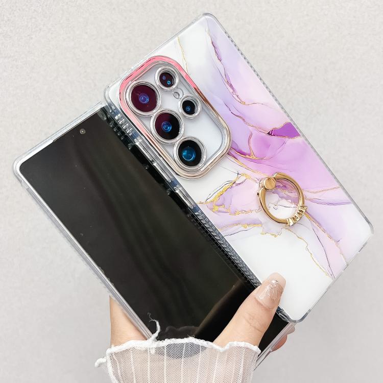 For Samsung Galaxy S25+ 5G Electroplated Marble Texture Ring Holder Phone Case(Purple Pink S14) - Galaxy S25+ 5G Cases by PMC Jewellery | Online Shopping South Africa | PMC Jewellery | Buy Now Pay Later Mobicred