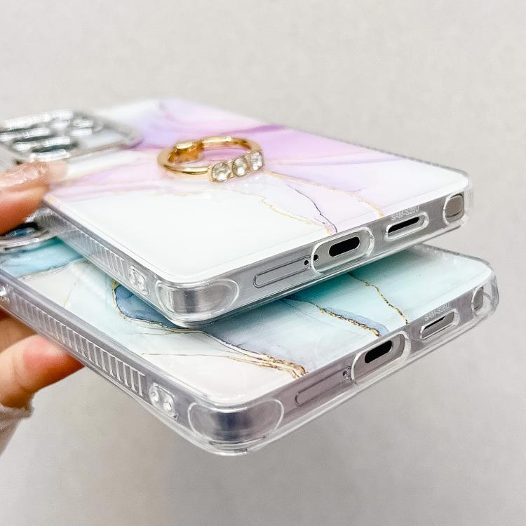 For Samsung Galaxy S25 Ultra 5G Electroplated Marble Texture Ring Holder Phone Case(Blue Green S9) - Galaxy S25 Ultra 5G Cases by PMC Jewellery | Online Shopping South Africa | PMC Jewellery | Buy Now Pay Later Mobicred