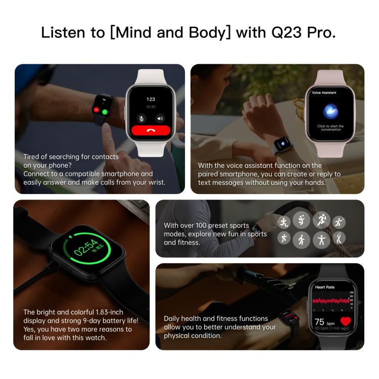 Q23 Pro 1.83 inch Color Screen IP68 Waterproof Bluetooth Call Smart Watch, Support Health Monitoring(Wine Red) - Smart Watches by PMC TechLife | Online Shopping South Africa | PMC TechLife | Buy Now Pay Later Mobicred