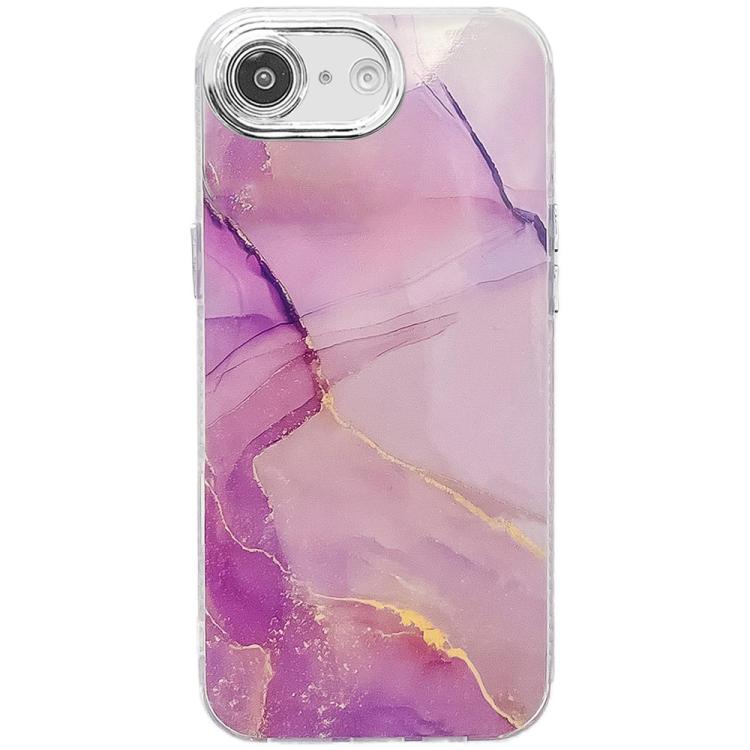 For iPhone 16e Electroplated Marble Texture Phone Case(Gold Purple Red M15) - iPhone 16e Cases by PMC TechLife | Online Shopping South Africa | PMC TechLife | Buy Now Pay Later Mobicred