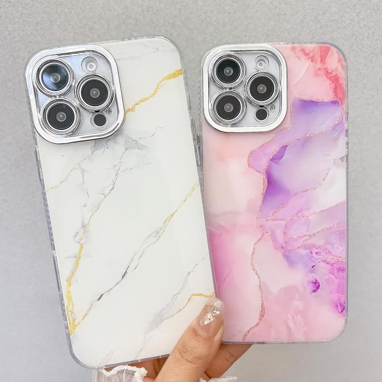 For iPhone 16e Electroplated Marble Texture Phone Case(Pink Purple M4) - iPhone 16e Cases by PMC TechLife | Online Shopping South Africa | PMC TechLife | Buy Now Pay Later Mobicred