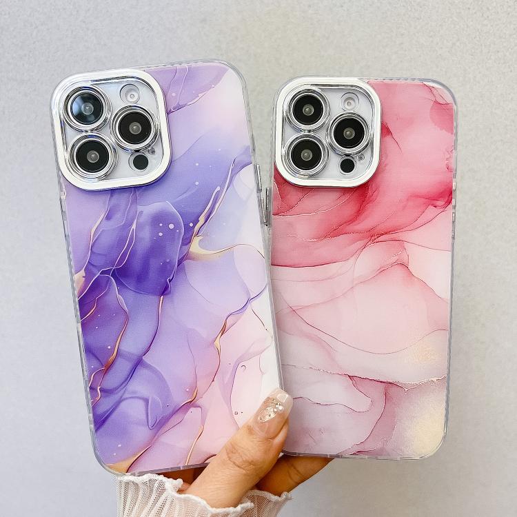 For iPhone 16e Electroplated Marble Texture Phone Case(Blue Purple M10) - iPhone 16e Cases by PMC TechLife | Online Shopping South Africa | PMC TechLife | Buy Now Pay Later Mobicred