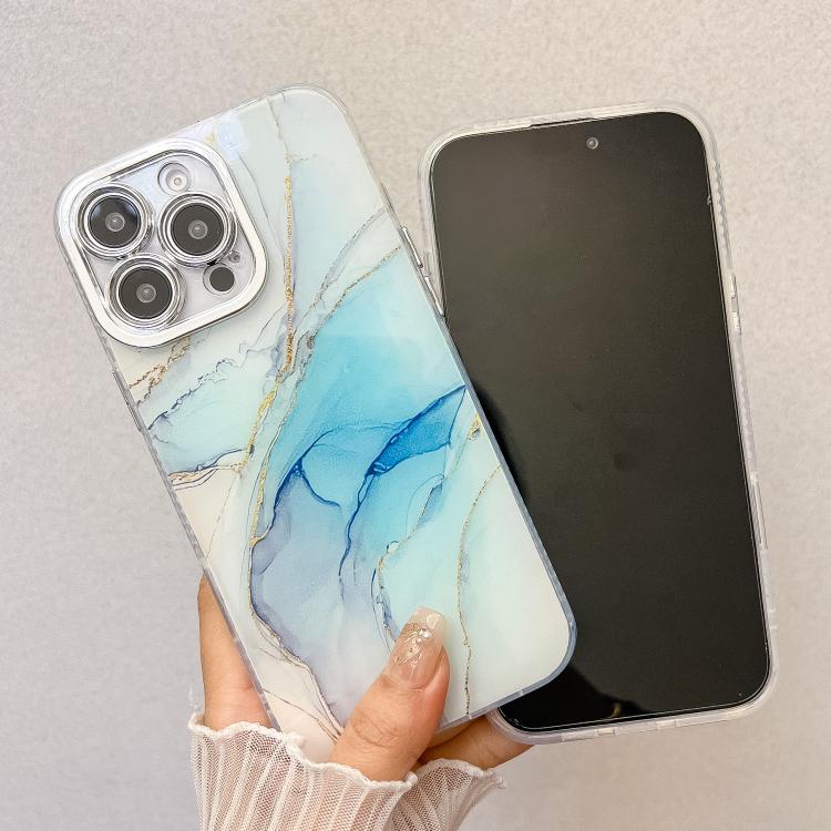 For iPhone 16e Electroplated Marble Texture Phone Case(Yellow Green M13) - iPhone 16e Cases by PMC TechLife | Online Shopping South Africa | PMC TechLife | Buy Now Pay Later Mobicred