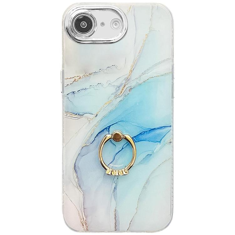 For iPhone 16e Electroplated Marble Texture Ring Holder Phone Case(Light Blue S5) - iPhone 16e Cases by PMC TechLife | Online Shopping South Africa | PMC TechLife | Buy Now Pay Later Mobicred