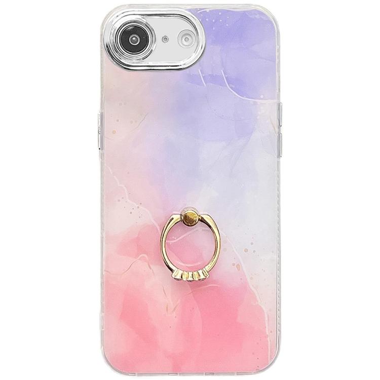For iPhone 16e Electroplated Marble Texture Ring Holder Phone Case(Purple Pink S14) - iPhone 16e Cases by PMC TechLife | Online Shopping South Africa | PMC TechLife | Buy Now Pay Later Mobicred
