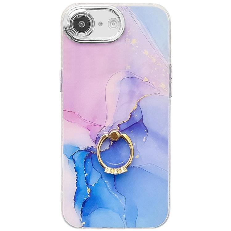 For iPhone 16e Electroplated Marble Texture Ring Holder Phone Case(Purple Blue S18) - iPhone 16e Cases by PMC TechLife | Online Shopping South Africa | PMC TechLife | Buy Now Pay Later Mobicred