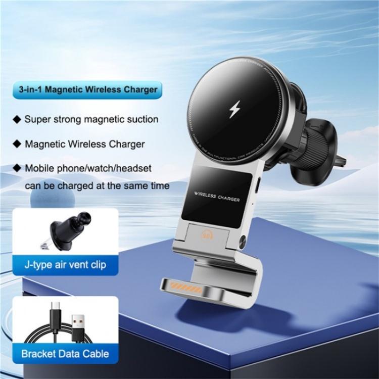 SD16 For Phone Watch Earphone Car Air Vent Phone Holder Magnetic 3 in 1 Wireless Charger(Grey) - Car Charger by PMC TechLife | Online Shopping South Africa | PMC TechLife | Buy Now Pay Later Mobicred