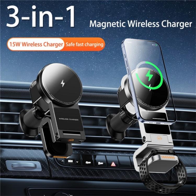 SD16 For Phone Watch Earphone Car Air Vent Phone Holder Magnetic 3 in 1 Wireless Charger(Grey) - Car Charger by PMC TechLife | Online Shopping South Africa | PMC TechLife | Buy Now Pay Later Mobicred